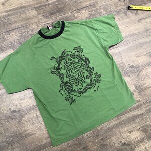 Vintage Y2K Willy-Dee‎ Tshirt NO SIZE TAG Made IN USA Floral (large) Green